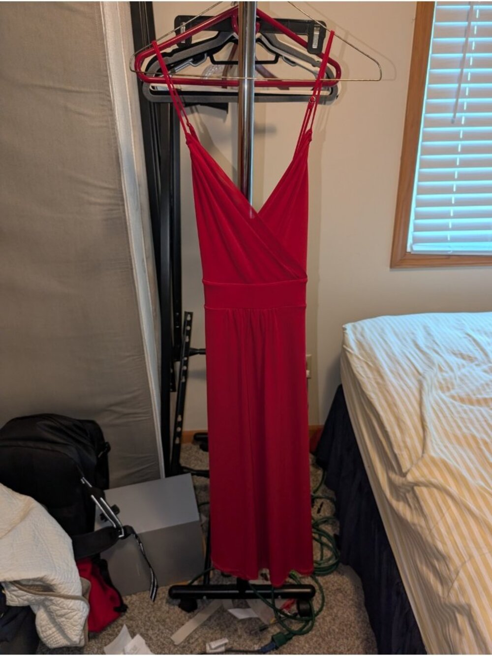 Calvin Klein Womens Red Maxi Sz 6 Dress Spaghetti Strap V Neck Ruched Formal